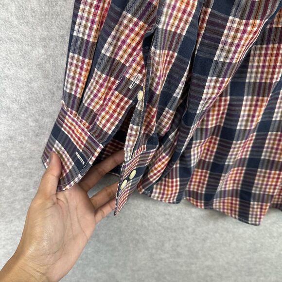 Peter Millar Shirt Mens 2XL Orange Blue Windowpane Plaid Button Up Long Sleeve‎ - Picture 6 of 7